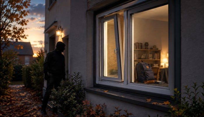 Illustration d'un cambrioleur tentant de s'introduire dans une maison occupée